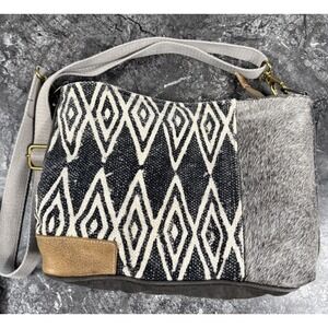 Myra Bag Leather And Cotton Crossbody Bag Southwestern Boho Hippie